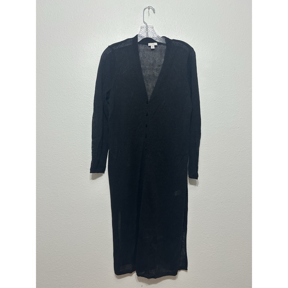 J. Jill Black Cardigan Long Sleeve Sheer Knit Long Sweater Duster Women's Size M